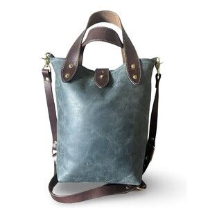 Avery Handmade Jade Bison Green Leather/Suede Bucket bag 12x11x4